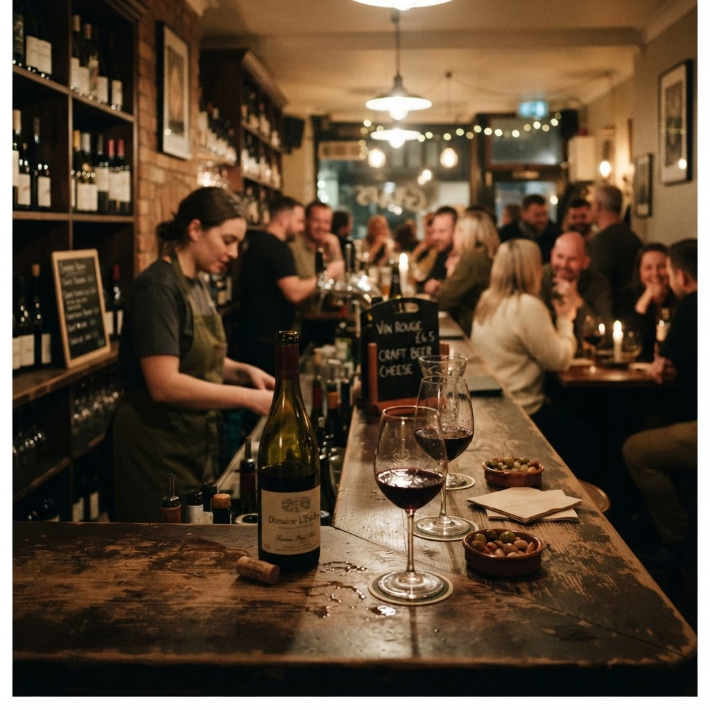 A drink on a neighbourhood bar counter